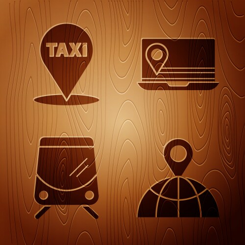 Set location on globe map pointer with taxi vektorbild