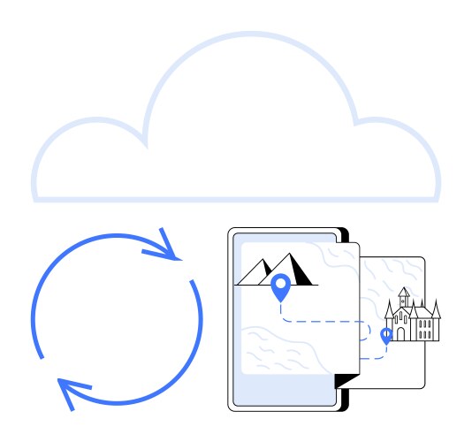 Cloud backup process with synced device storing vector image