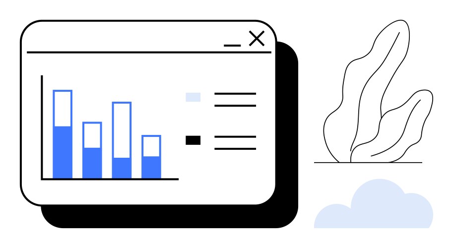 Data analytics window with bar chart vektorbild