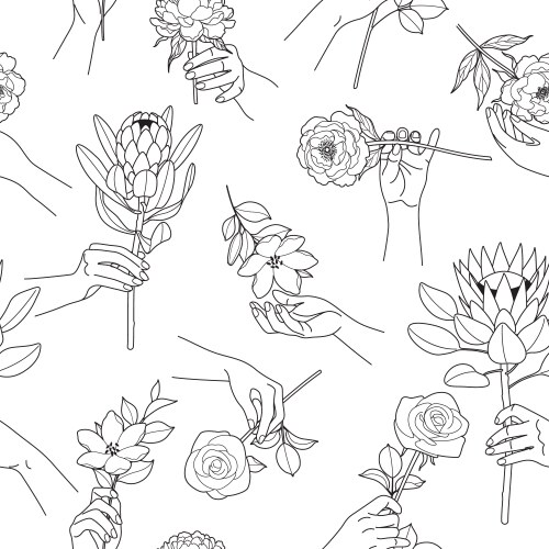 Elegant Female Hands & Flowers Pattern Vector Image