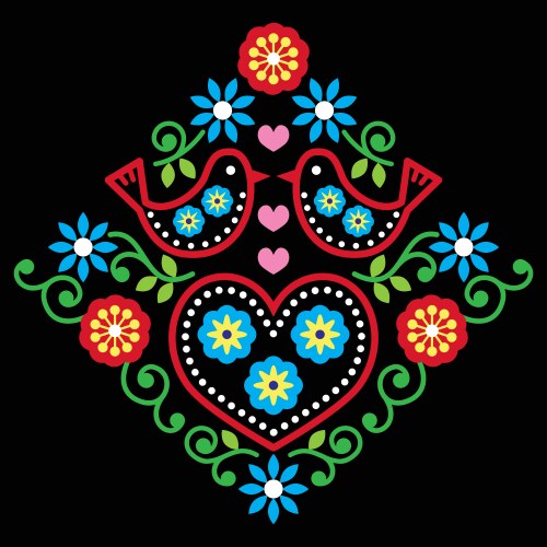 Folk art floral pattern with birds Royalty Free Vector Image