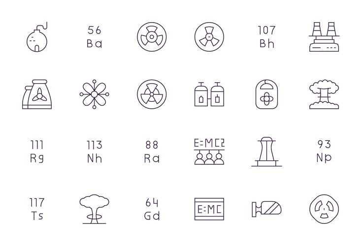 Nuclear Icon Set - Thin Line – Royalty-Free Vector | VectorStock