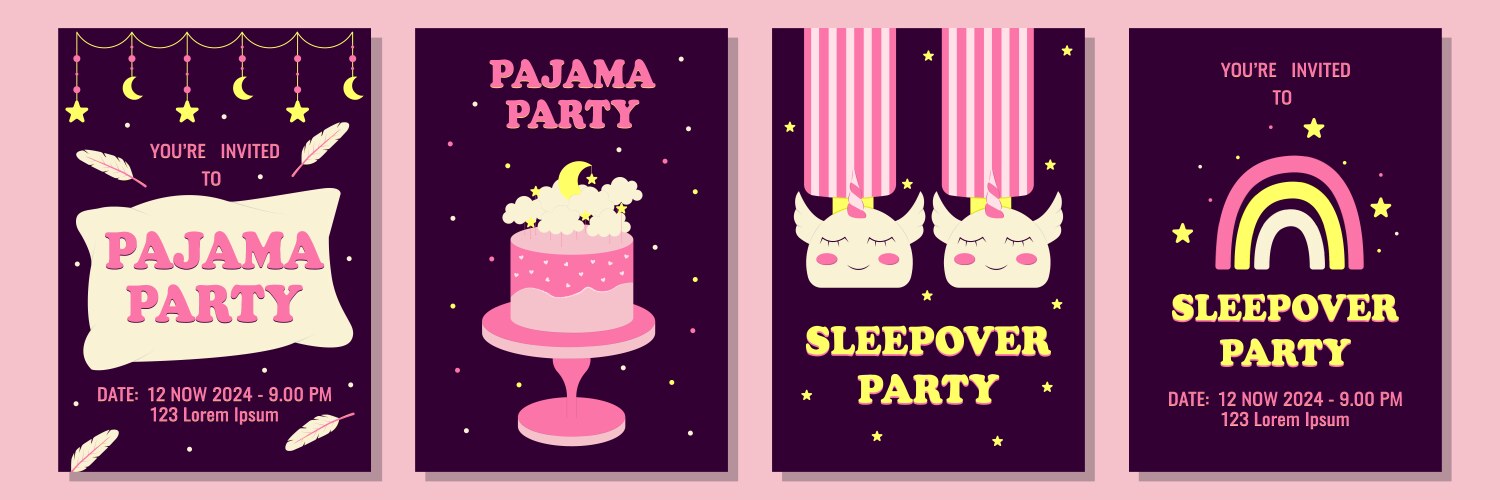 set of invitations or posters for pajama party vector image