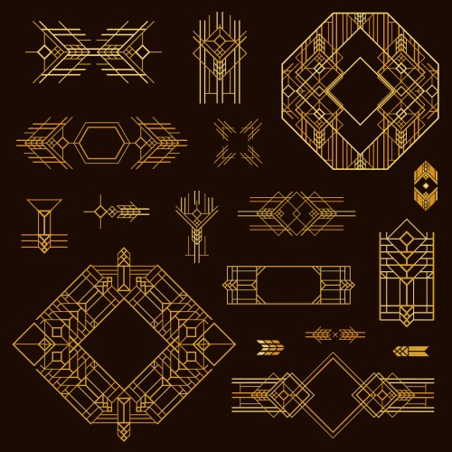 Art deco frame and border ornament set Royalty Free Vector