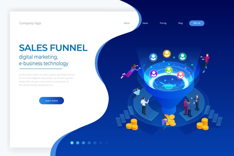 Isometric online funnel generation sales customer vector image