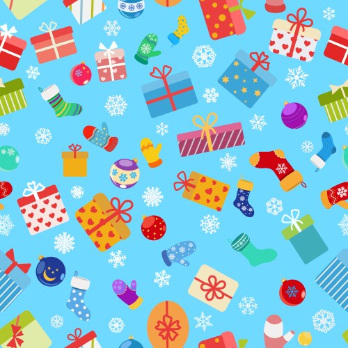 Funny merry christmas seamless pattern with gift Vector Image