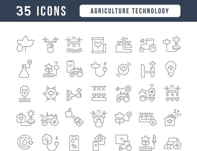 Set of linear icons agriculture technology vector image