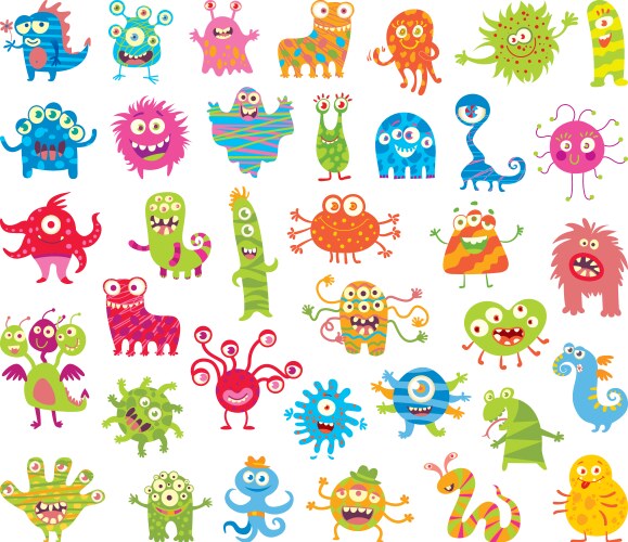 Cute Cartoon Monsters Set Vector Image