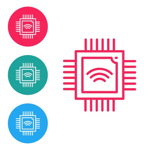 Red line computer processor with microcircuits cpu vector image