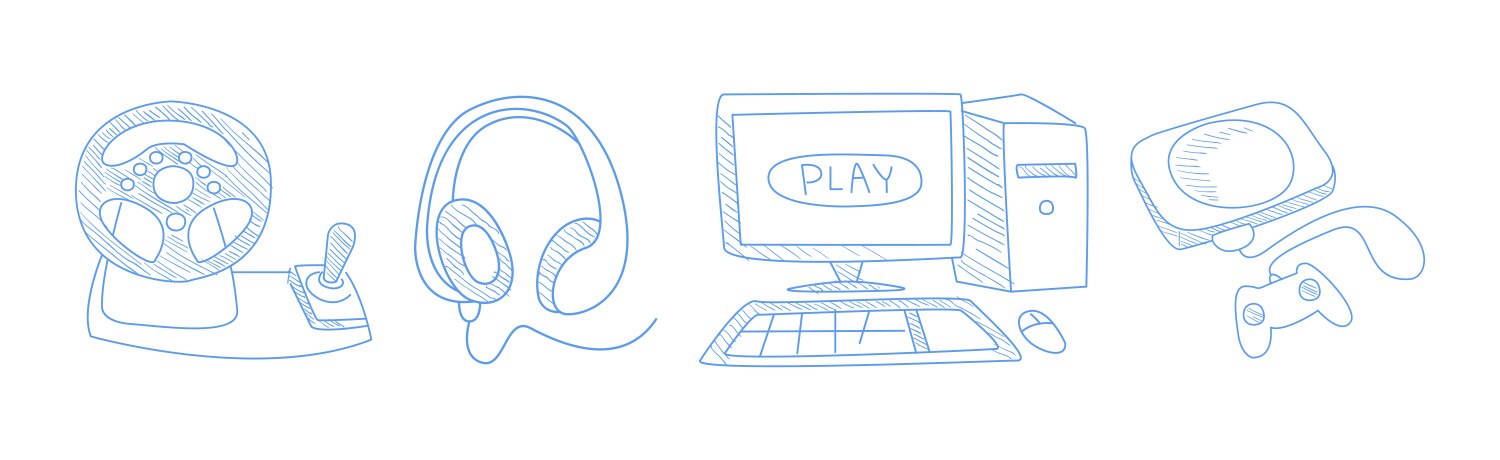 Computer game playing hand drawn object and item vektorbild