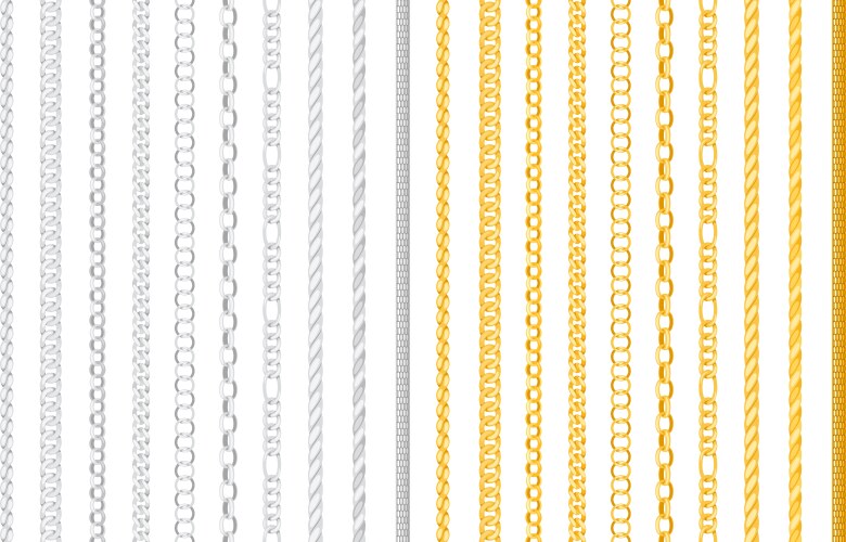Set of gold chains and ropes isolated on white Vector Image