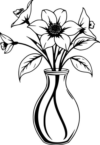 Floral Line Art Vase Vector Image