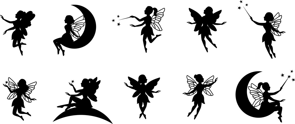 fairy silhouettes funny fairies in different vector image