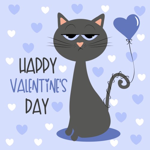 happy valentines day - cute bored cat vector image