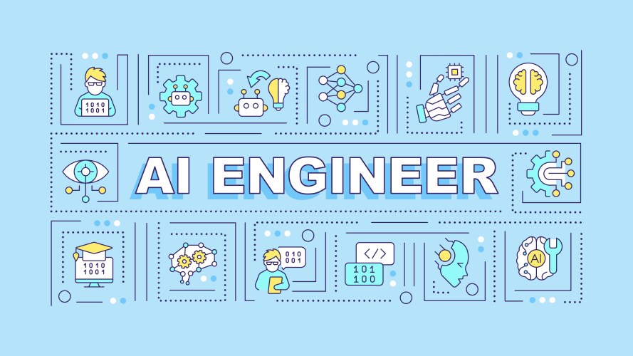 Ai engineer text with colorful thin line icons vector image