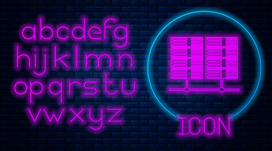 Glowing neon server data web hosting icon vektorbild