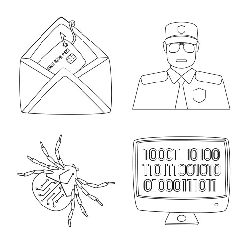 Isolated object of virus and secure symbol set vector image