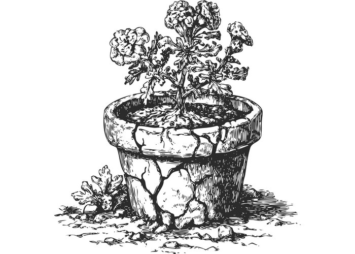 Cracked Terracotta Flower Pot Vector Image