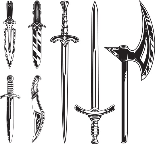Meele weapon pack set of isolated sword dagger Vector Image