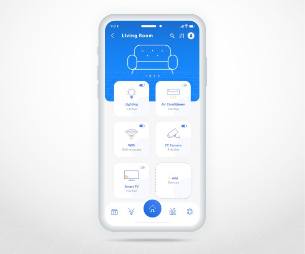 Smartphone smart home controlled app ux ui iot vector image