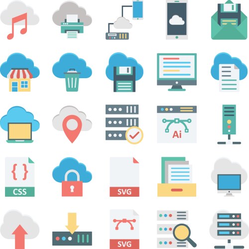 Cloud computing and data storage color ico vector image