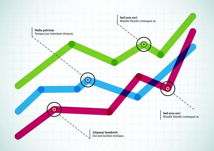 Intersecting graph lines with round pointers vector image