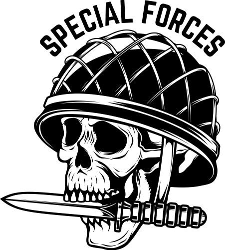 Skull in military helmet with knife teeth Vector Image