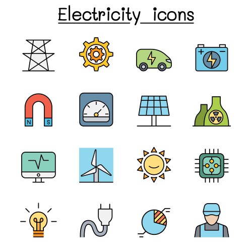 Electricity power color line icon set Vector Image