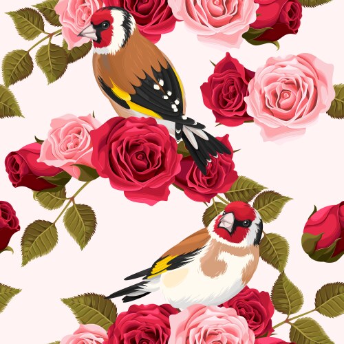 English roses and birds seamless Royalty Free Vector Image