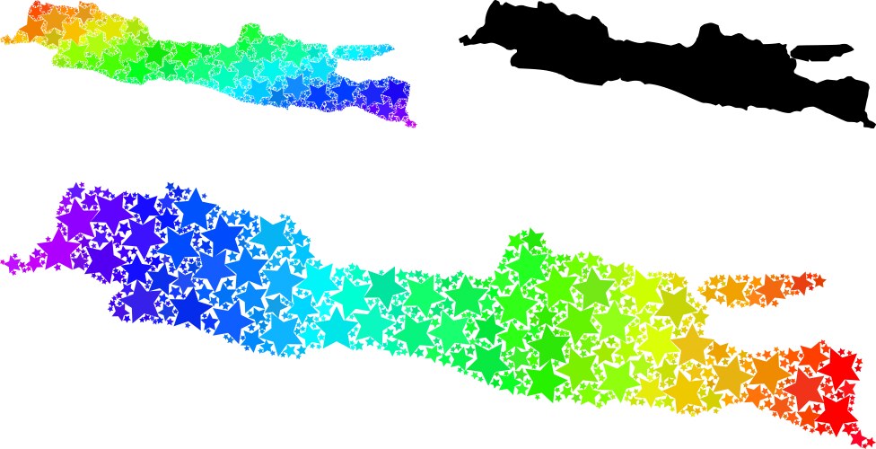 Spectral colored gradient stars mosaic map of java vector image