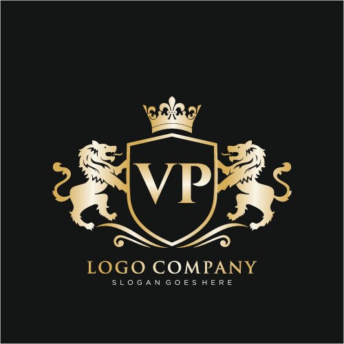 Vp letter initial with lion royal logo template Vector Image