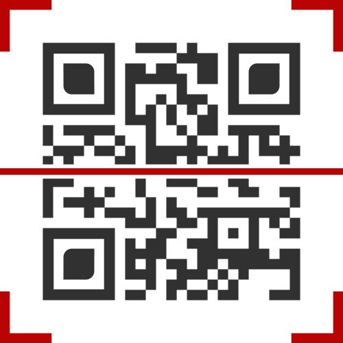 Qr code in red scanning frame isolated on white vector image