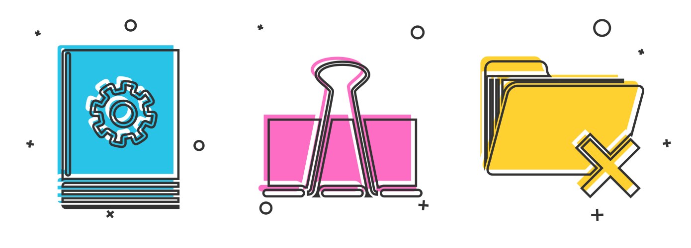 Set user manual binder clip and delete folder vector image