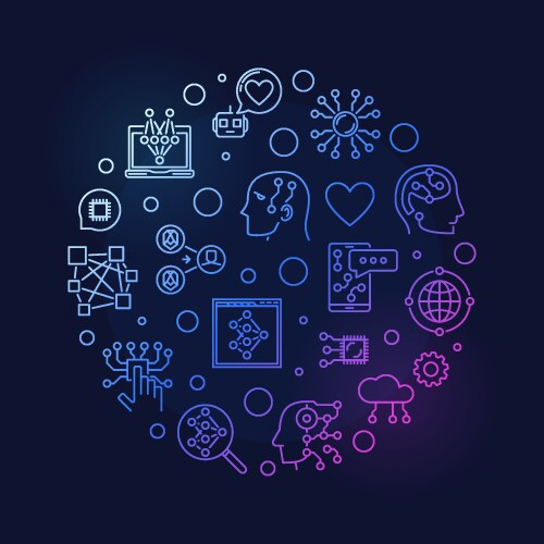 Machine learning linear round colored banner ml vector image