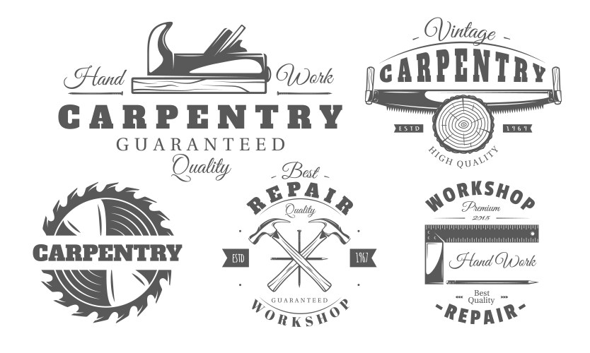 Carpentry logo set isolated on white background Vector Image