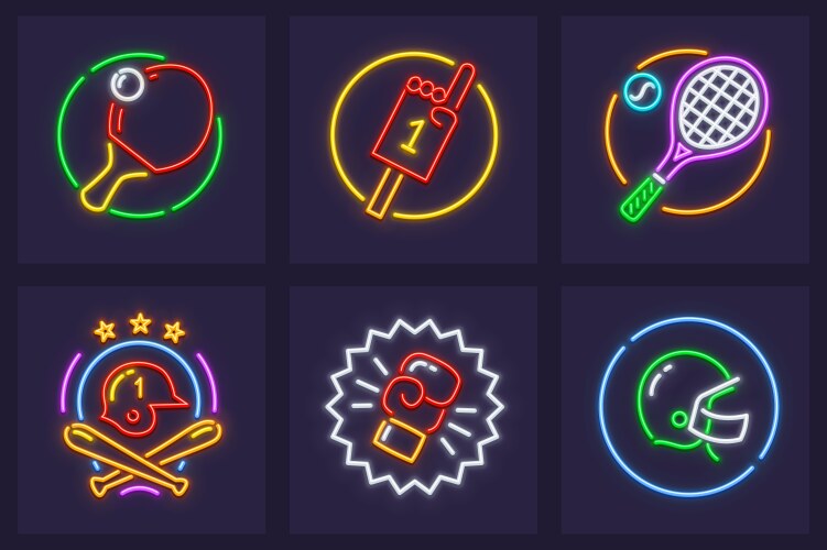 set of neon icons for sporting vector image