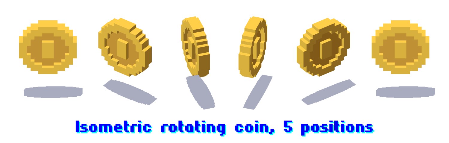 Set of rotating pixel coins for game or app vector image