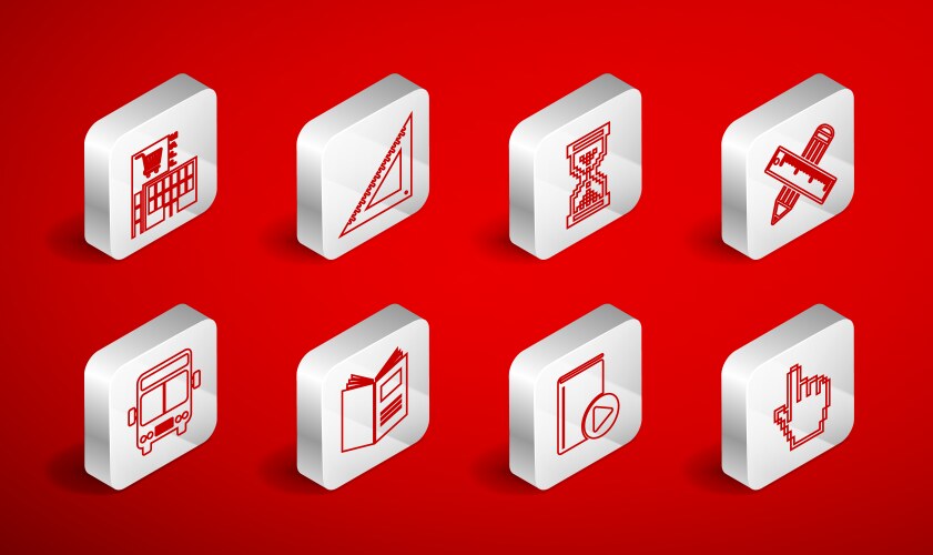 Set line pixel hand cursor triangular ruler vector image