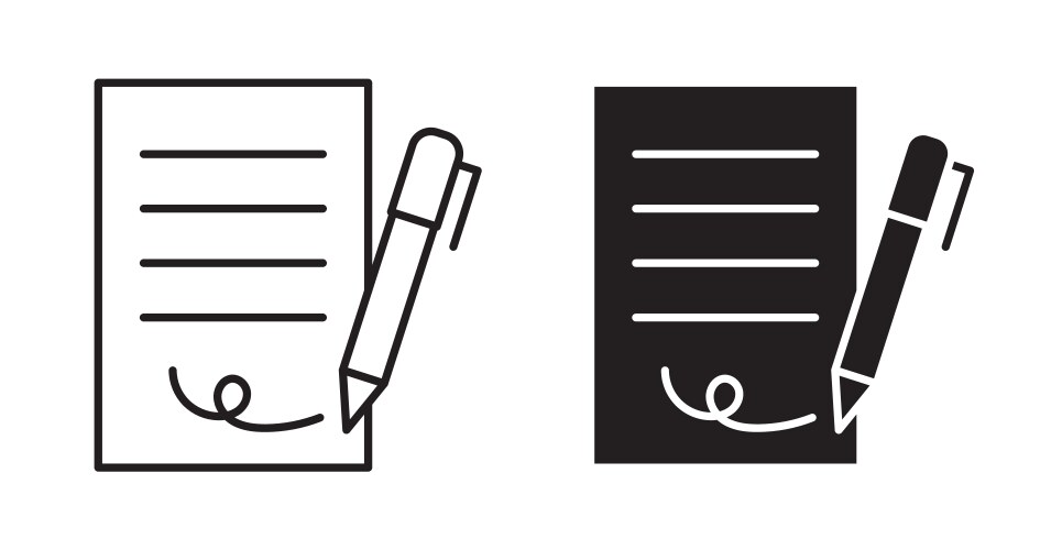 Document signed icon set in thin line for web vector image