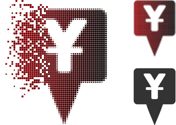 Destructed dot halftone yuan map pointer icon vector image