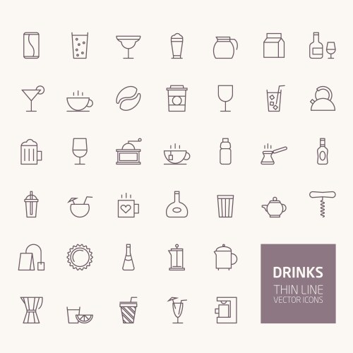 Drinks outline icons for web and mobile apps vector image