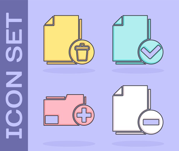 Set document with minus delete file add vector image