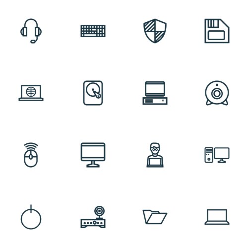 Hardware icons line style set with router vector image