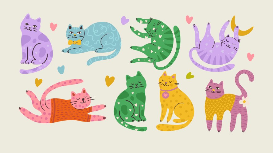 Whimsical cat cute pet flat Vector Image