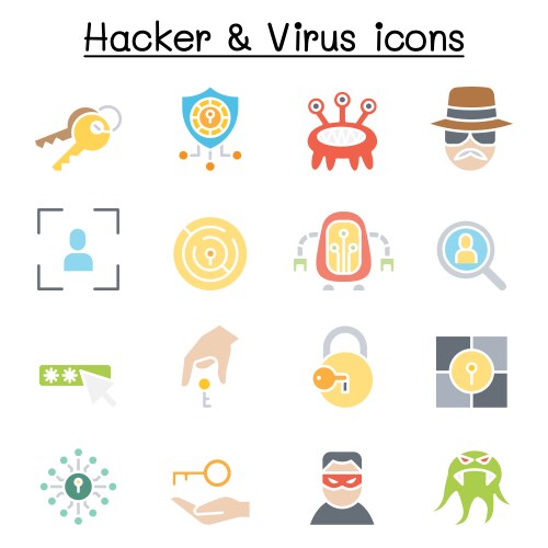 Hacker icon set in flat color style vector image