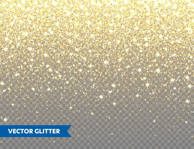 Sparkling golden glitter on transparent vector image