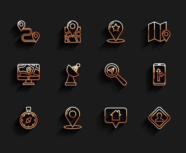 Set line compass map pin route location pointer vector image