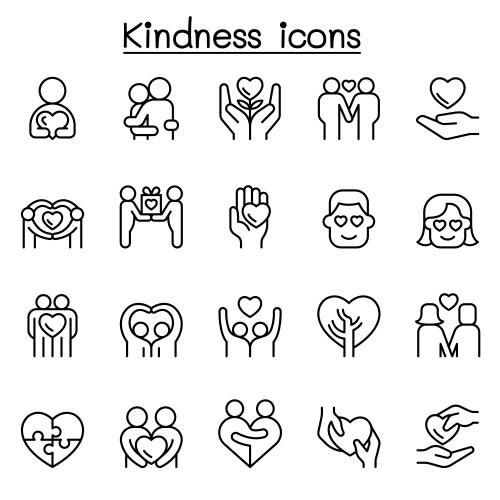 Thin Line Kindness & Care Icons Vector Image