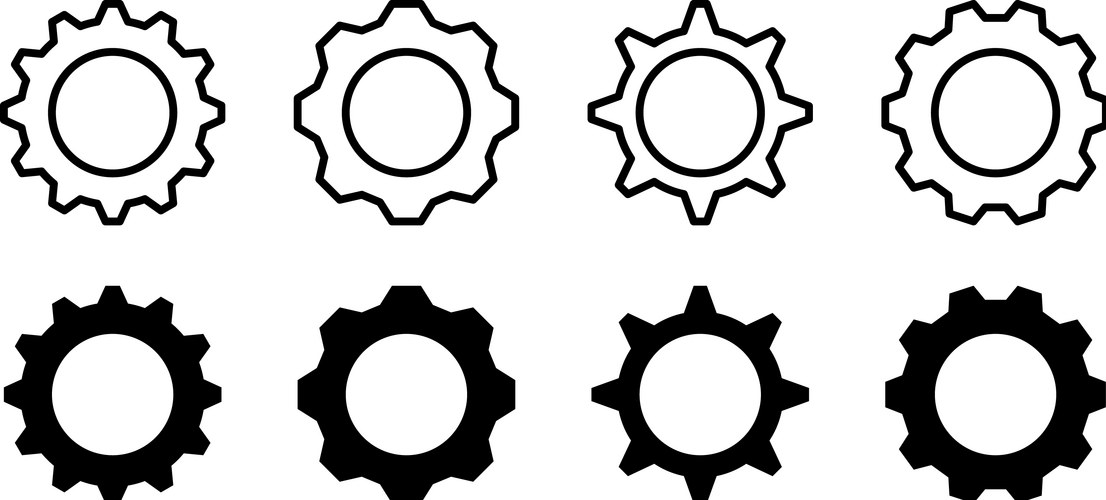 Gear Icon Set - Outline & Solid – Royalty-Free Vector | VectorStock