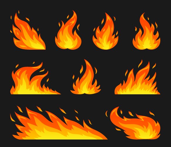 Hot fire flame campfire fiery burn glow bonfire Vector Image